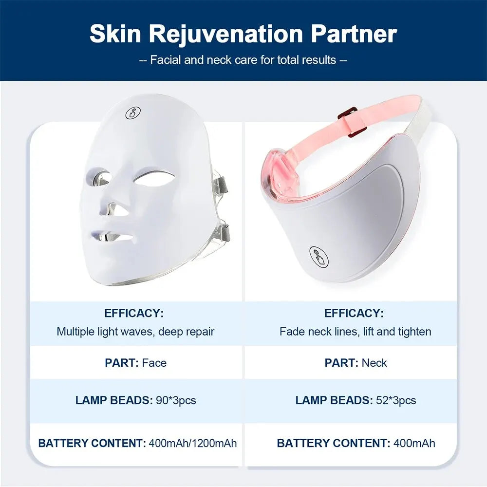 7-Color LED Facial & Neck Mask – Red Light Therapy for Anti-Aging, Skin Tightening & Brightening