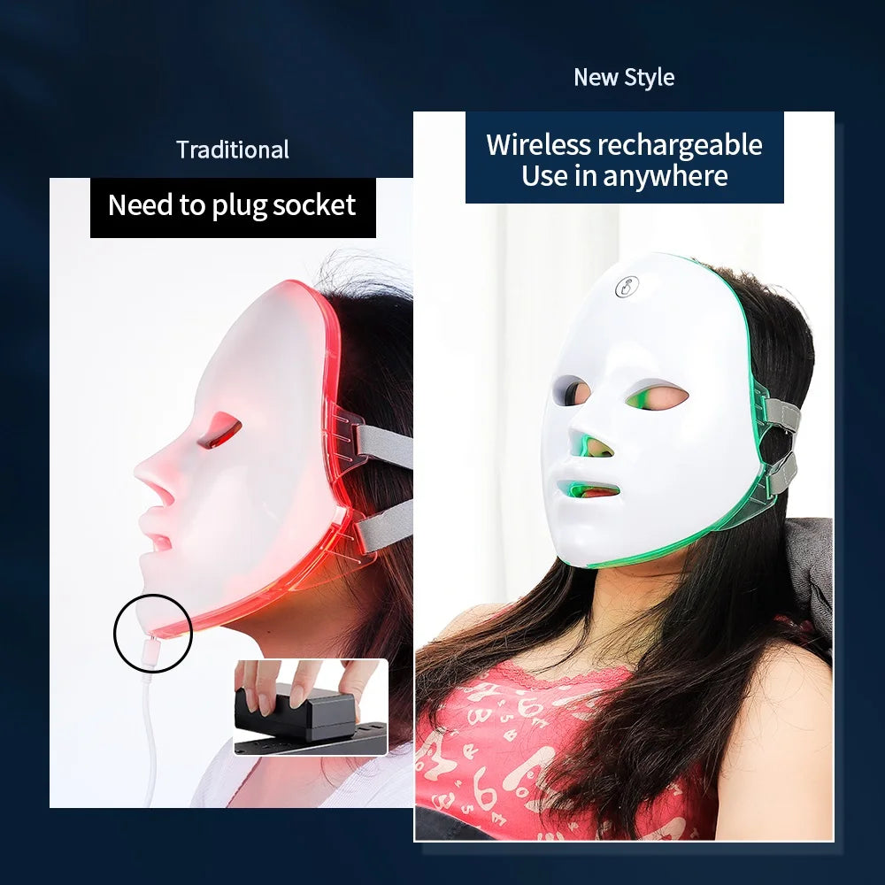 7-Color LED Facial & Neck Mask – Red Light Therapy for Anti-Aging, Skin Tightening & Brightening