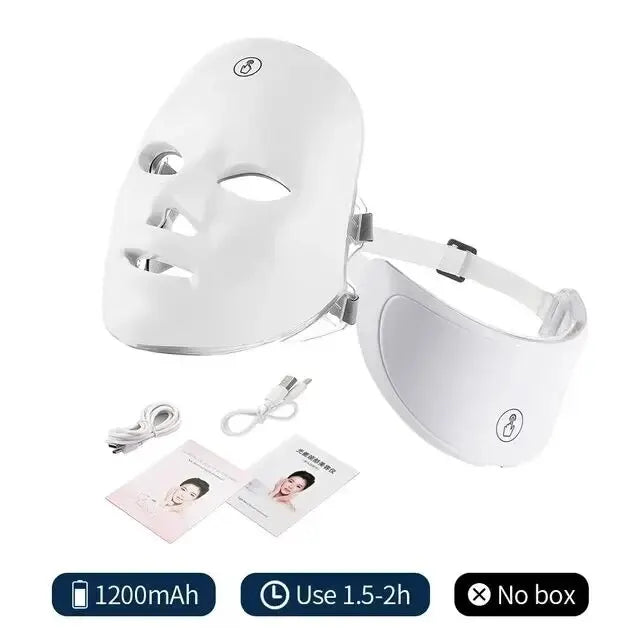 7-Color LED Facial & Neck Mask – Red Light Therapy for Anti-Aging, Skin Tightening & Brightening