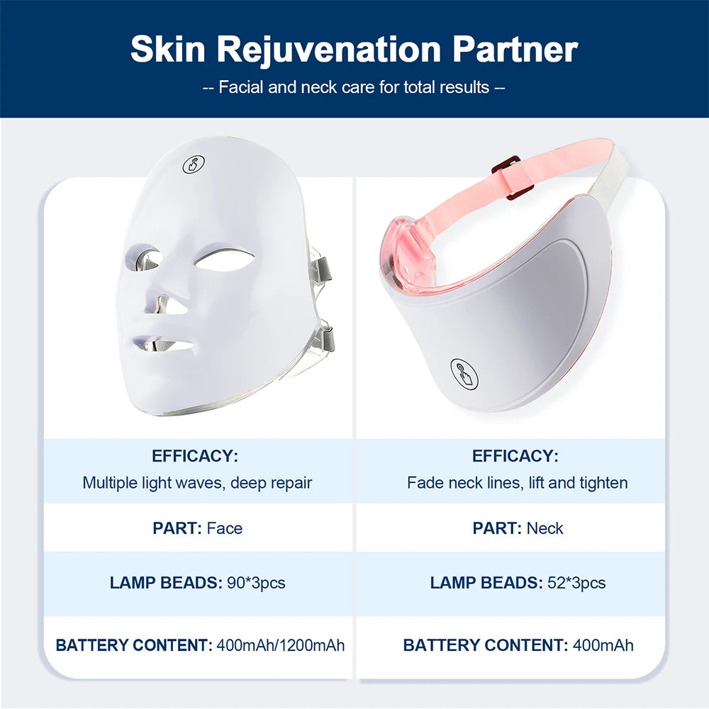 7-Color LED Facial & Neck Mask – Red Light Therapy for Anti-Aging, Skin Tightening & Brightening