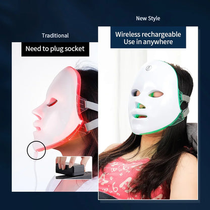 7-Color LED Facial & Neck Mask – Red Light Therapy for Anti-Aging, Skin Tightening & Brightening