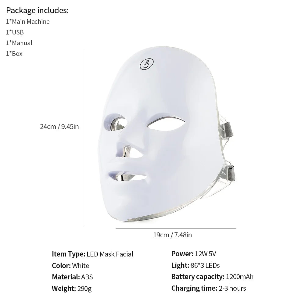 7-Color LED Facial & Neck Mask – Red Light Therapy for Anti-Aging, Skin Tightening & Brightening